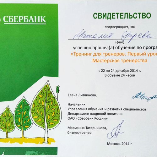 Тренинг тренеров СБ 1 Царева НВ