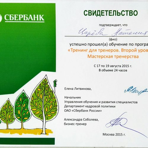 Тренинг тренеров СБ 2 Царева НВ